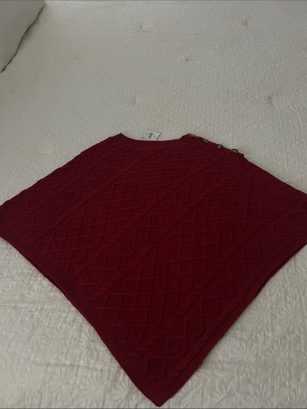 J. Jill Cable-Knit Button Shoulder Poncho - Deep Wine
